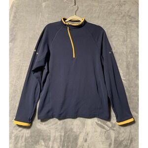 Pearl Izumi Cycling Pullover Women Large Blue Yellow mock‎ neck 1/4 Zip Vintage